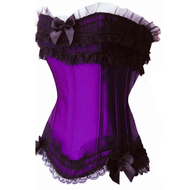Классический корсет Overbust в стиле бурлеск Топ кружевной отделкой и атласная