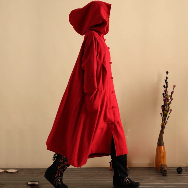 Женское длинное платье Тренч с капюшоном из хлопка и льна|coat trench|designer trenchtrench designer