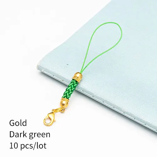 Gold Dark green 10 шт., застежка-карабин, ремешок, шнур, мобильный телефон, Лариат, мобильный ремешок, шарм, нейлоновый брелок, цепочка, ювелирное изделие, сделай сам, ювелирное изделие - Цвет: Gold Dark green