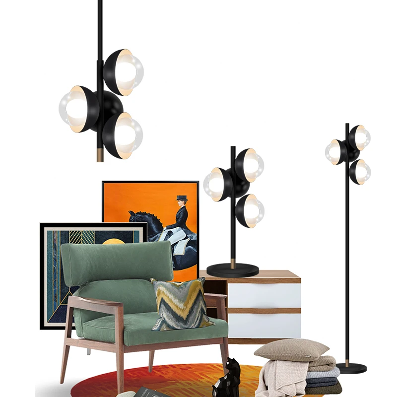 

Post modern Design 4 lamps Floor Lamp Black Metal Standing Light table light for Living Room Bedroom lighting fixture G9 bulbs