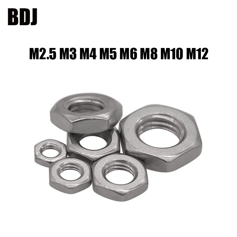 100 шт. DIN439 GB6172 304 Нержавеющая сталь M2.5 M3 M4 M5 M6 M8 M10 M12 шестиугольная гайка тонкий