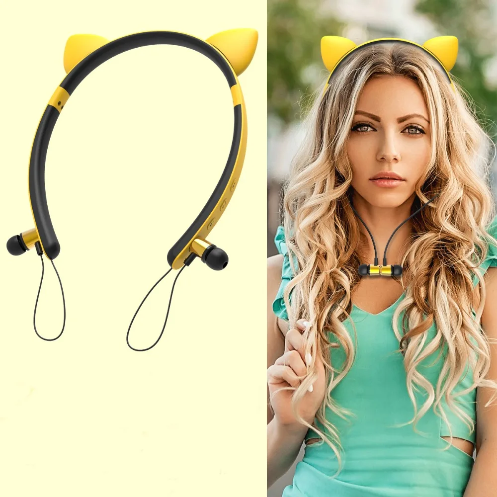 ZW29 милые наушники с ушками животных Bluetooth Магнитная Адсорбция Спортивная bluetooth
