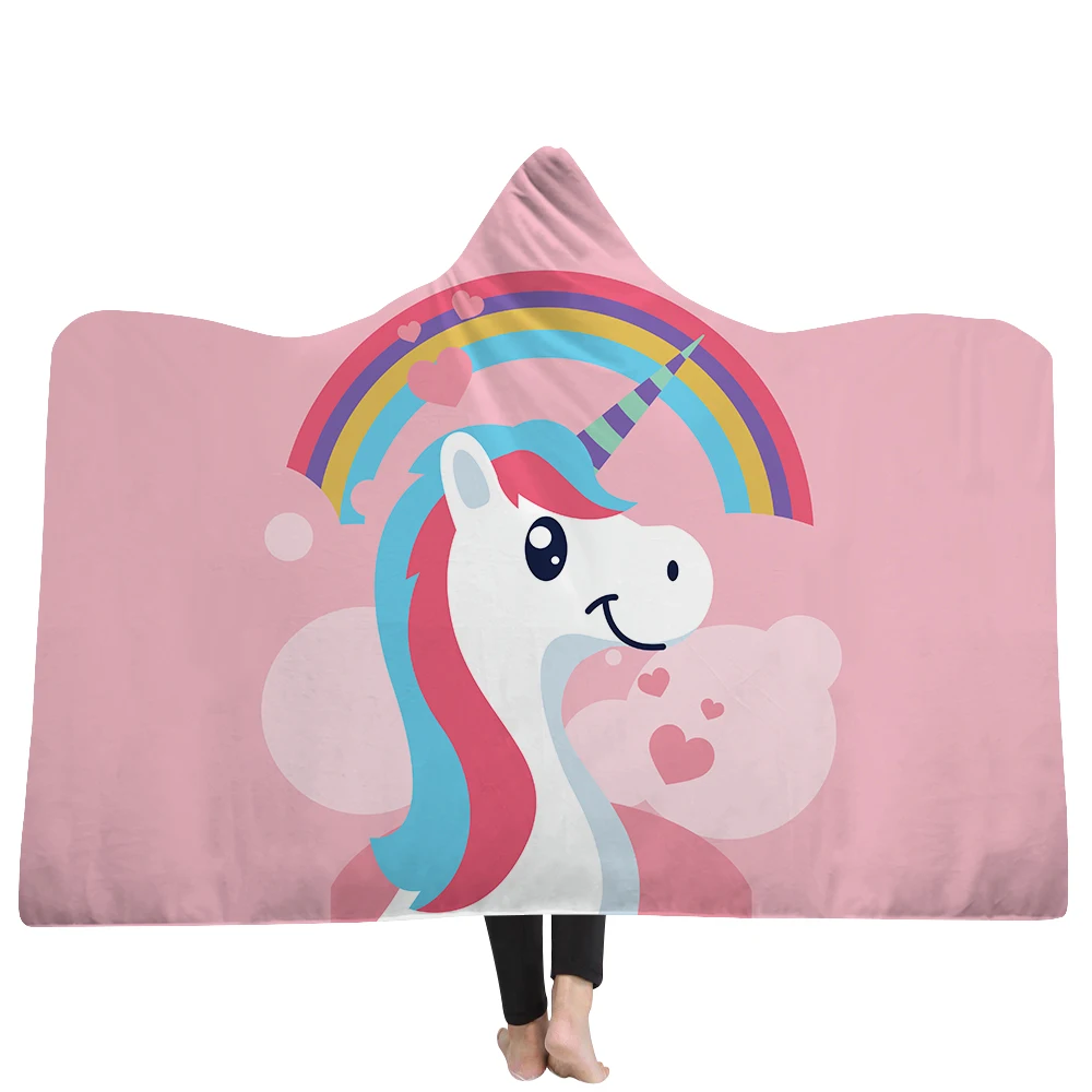 EHOMEBUY Hooded Blanket 3D Colored Unicorn Printing Home Wearable Portable For kid Adult Cartoon Cute | Дом и сад