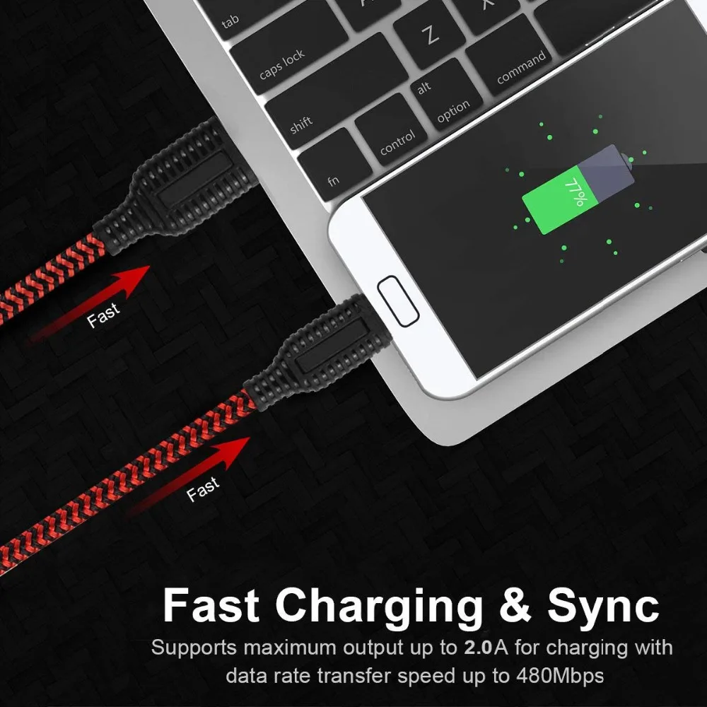 Набор из 4 кабель Нейлон Плетеный Micro USB 2 0 зарядки Кабели для устройств Android