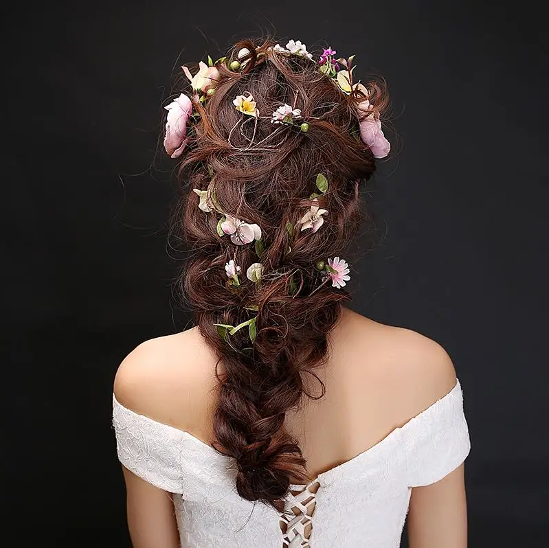 

Flower crown Rattan headwear Wedding headdress 145cm Women Cover hair