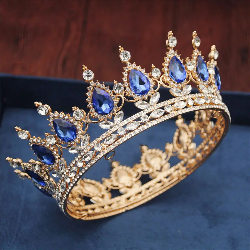 Gold Blue Хрустальные винтажные королевские розы диадемы и короны для свадебного торжества выпускного вечера свадебные украшения для волос ювелирные изделия для волос аксессуары - Окраска металла: Gold Blue