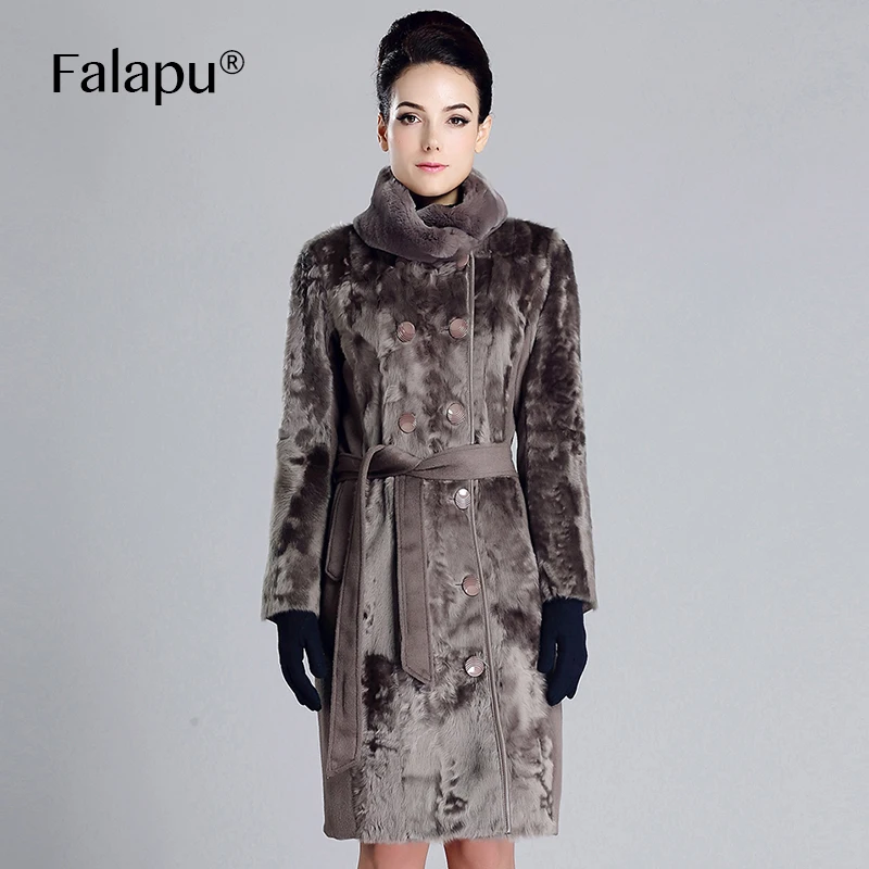 Falapu зима теплая Для женщин Шерстяное пальто меховой моды верхняя одежда Высокое