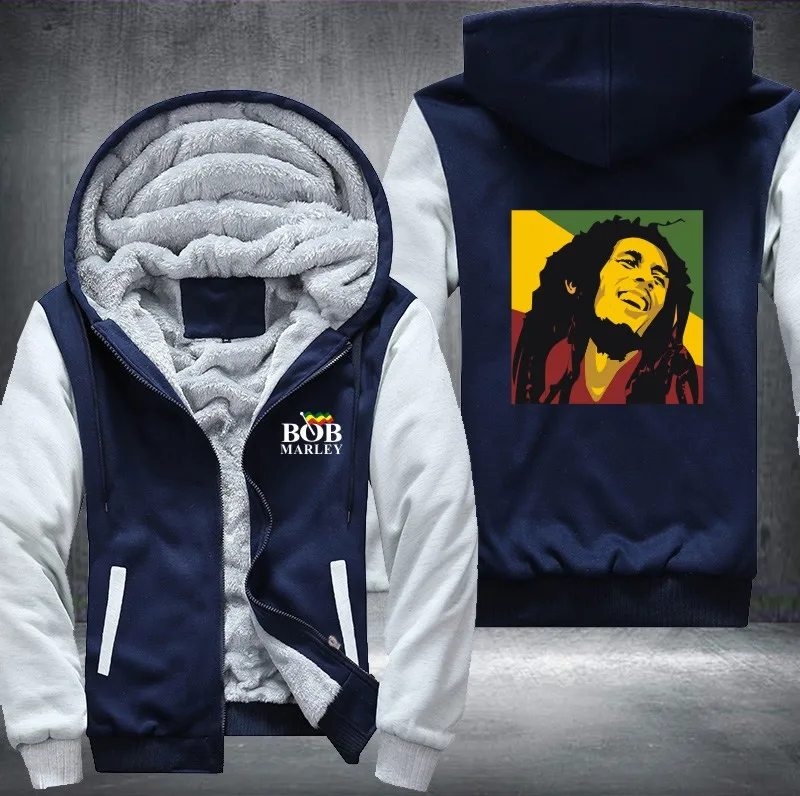 New Bob Marley Men Hoodies Winter Jacket Thicken Fleece Zipper Hip Hop Sweatshirt USA size Plus | Мужская одежда