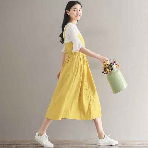 Mori Girl/летнее милое женское платье без рукавов однотонное на бретельках Femininos Vestido