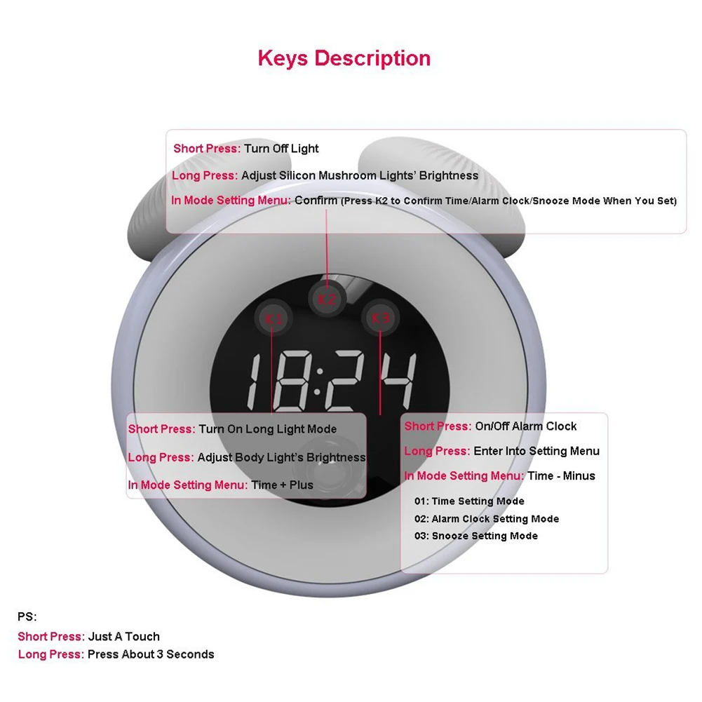 Светильник будильник ночник перезаряжаемый с USB зарядкой цифровой сенсорный