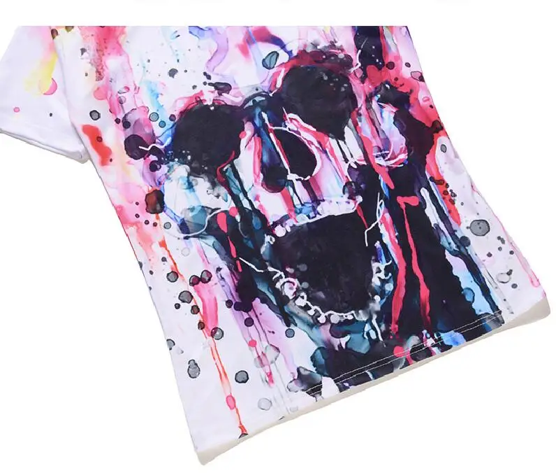 Женская/мужская футболка с круглым вырезом и 3D принтом в виде черепа короткими