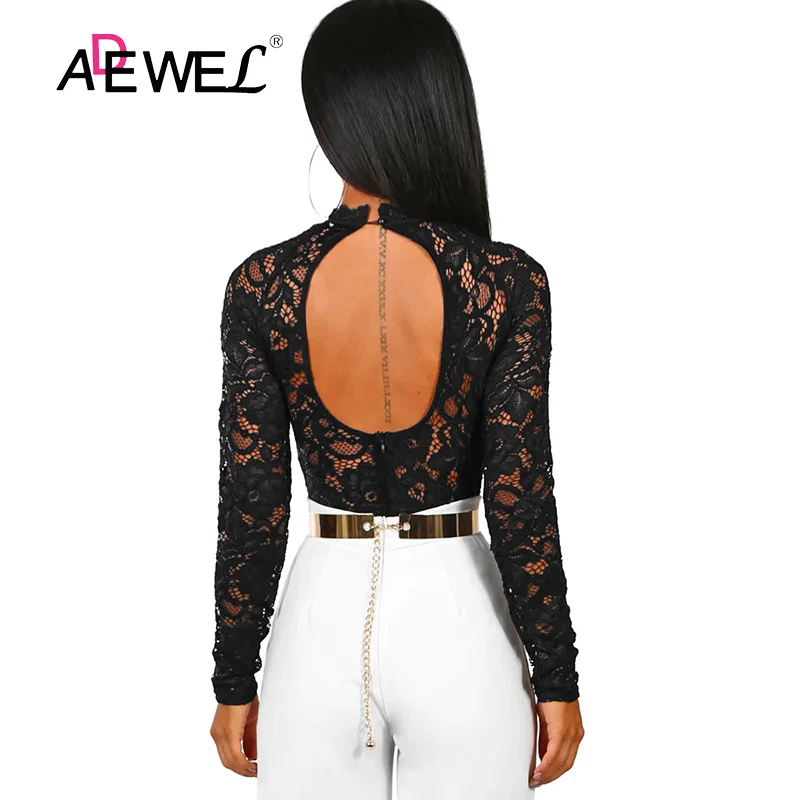 ADEWEL Сексуальное Женское боди с открытой спиной водолазка цветочным кружевом на