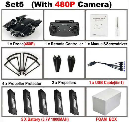 Set5 JDRC JD-20S JD20S WiFi FPV RC Дрон с широкоугольным 2MP HD камерой Профессиональный вертолет складной Дрон RC Квадрокоптер игрушки RTF - Цвет: Set5