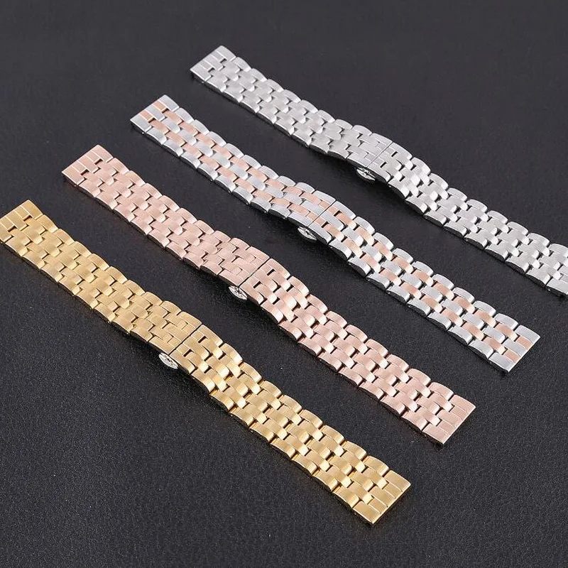 High Quality Butterfly Clasp Watchband 18mm 20mm 22mm 24mm Stainless Steel Watch Band Strap Men Silver Gold Bracelet Solid Link