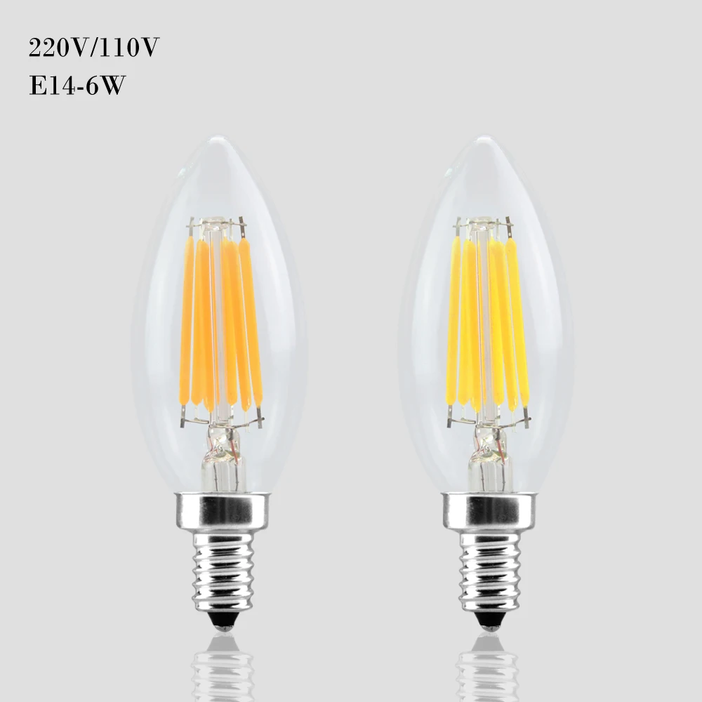 Светодиодсветильник лампа накаливания E14 со стеклянным корпусом 220 В 110 120 2 Вт 4 6