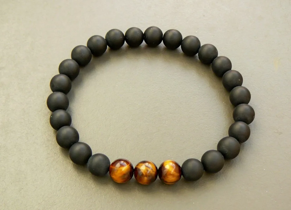 Мужской браслет из натурального камня длина 19 см|tiger eye beads bracelet|black onyx braceletbead bracelet |