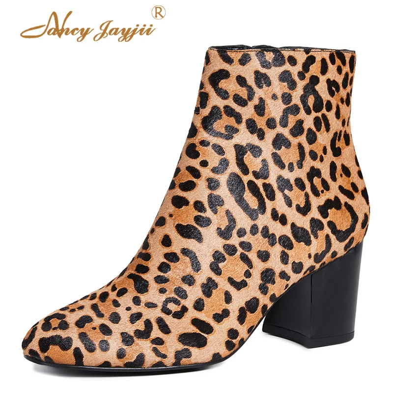 

Nancyjayjii Women’S Ankle Boots Leopard Flock Round Toe Super High Chunky Heel 2021 Ladies Winter Booties Zipper Sexy 4 16 Shoes