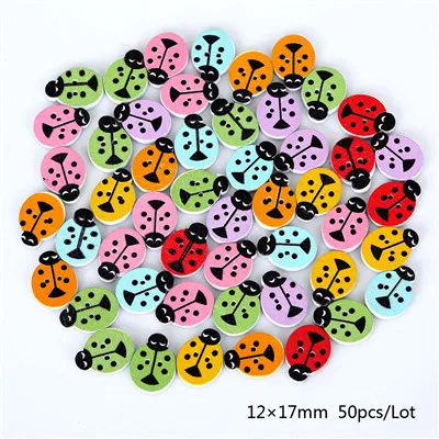 12x17mm 50 шт. без отверстия Дерево Вышивание Кнопка Скрапбукинг Божья коровка смешанные два отверстия Вышивание Интимные аксессуары DIY Craft Скрапбукинг решений - Цвет: 12x17mm
