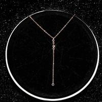 yun ruo new arrival rose gold color fashion three blue zircon tassel pendant necklace titanium steel jewelry woman gift not fade