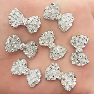 40 шт. Милый Серебряный бант из смолы с плоским основанием Стразы для скрапбукинга DIY свадебная шпилька для волос аксессуары поделки F549