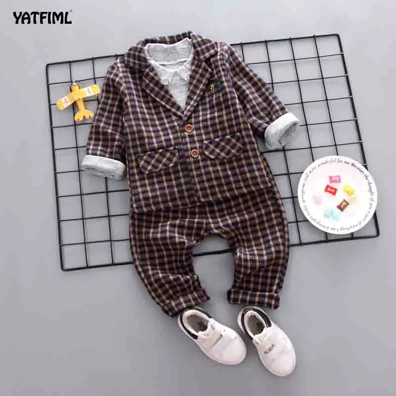 YATFIML/модели; сезон весна-осень; Новинка; Британский Детский костюм для мальчиков; детский жилет в клетку с длинными рукавами; комплект из 3 предметов - Цвет: brown