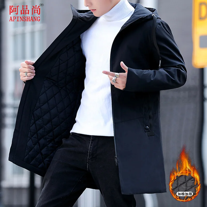 Winter men's long hooded padded Jacket coat 2019 new large size Korean youth handsome warm Jackets coat