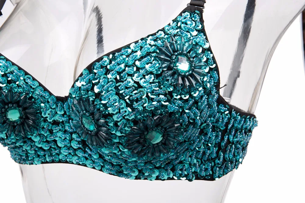 Sexy Light Blue Sunflower Beading Sequined Push Up Bra Plus Size Lingerie Sujetador Underwear Women Brassiere Clubwear Bralettes | Женская