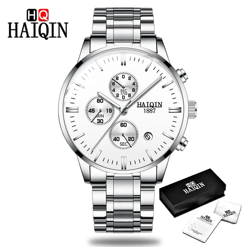 All-silver HAIQIN золотые мужские часы Топ бренд класса люкс кварцевые спортивные часы для мужчин водонепроницаемые мужские наручные часы Relogio Masculino reloj hombre - Цвет: All-silver