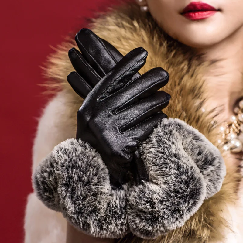 

New Arrival Beautiful Ball Leather Gloves for Winter Gloves Brand Mitten luvas Women Gloves female gloves