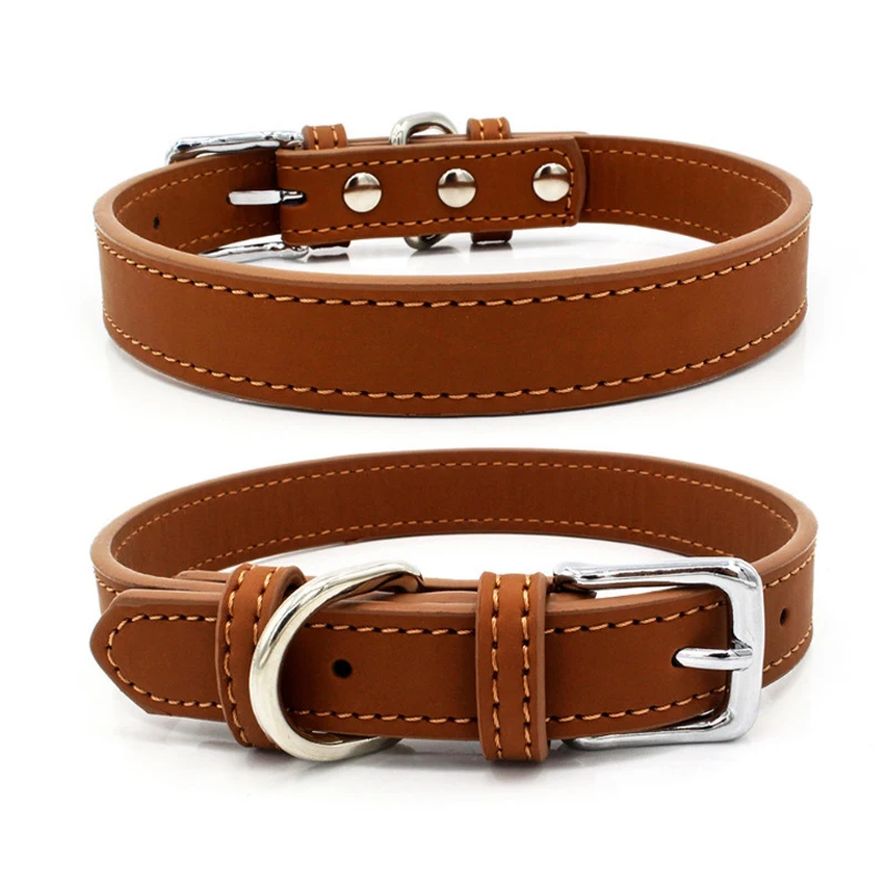 PU Leather Solid Soft Colorful Pet Dog Collar For Small Medium Large Dogs Neck Strap Adjustable Safe Puppy Kitten Cats Collar