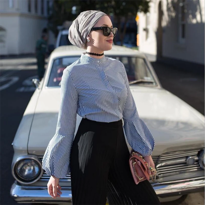 2019 модная полосатая Дубай Арабская Турция мусульманская блузка женская футболка
