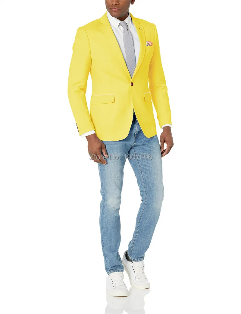 Мужской блейзер с отложным воротником желтый пиджак для выпускного вечера