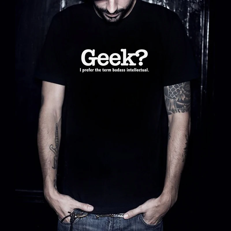 Тайный стиль гик бардак Интеллектуальный узор принт Черная футболка с коротким