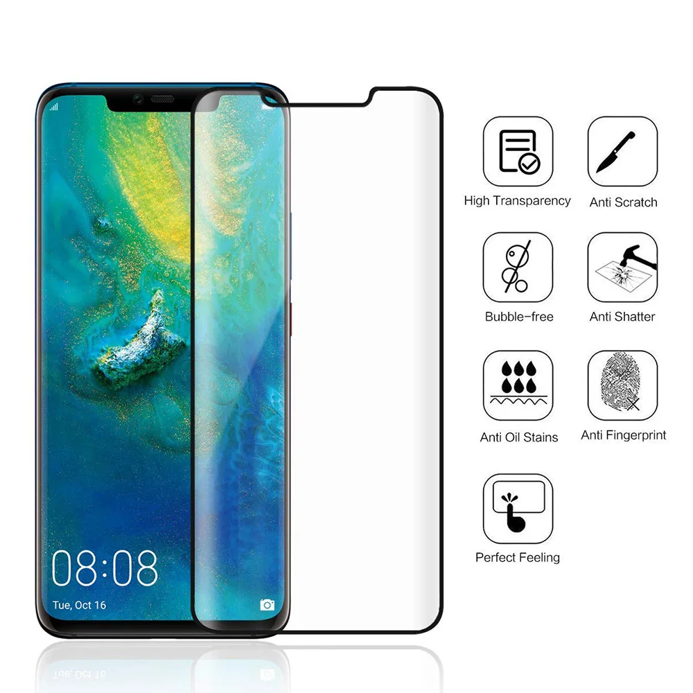 NYFundas 5D full coverd tempered glass screen protector +clear tpu case for huawei mate 20 pro lite p20 cover temperato |