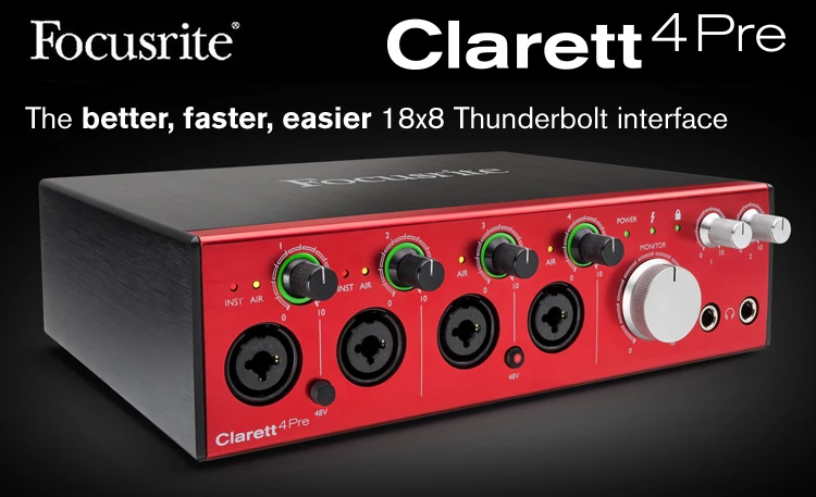 Focusrite Clarett 4Pre USB 2,0 интерфейс Запись Звуковая карта 18 вход/8 Выход 24 бит/192 кГц аудио интерфейс Четыре микрофона предусилители