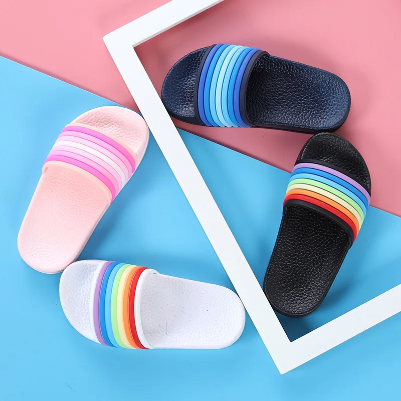 Радужные детские летние пляжные тапки садовые сандалии для маленьких девочек