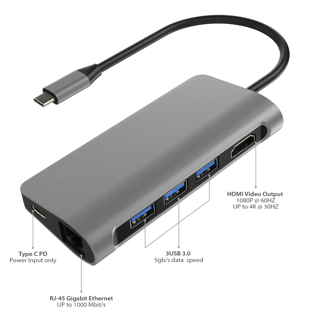YUNCLOUD USB C 3 1 концентратор с 0 PD Ethernet HDMI 4K LAN SD/TF кардридер комбинированный сплиттер