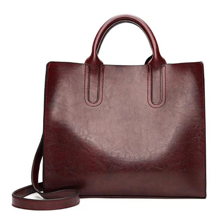 deep wine red Yogodlns винтажная Женская сумочка Роскошная масляная восковая сумка через плечо из искусственной кожи Повседневная Большая Сумка-тоут - Цвет: deep wine red