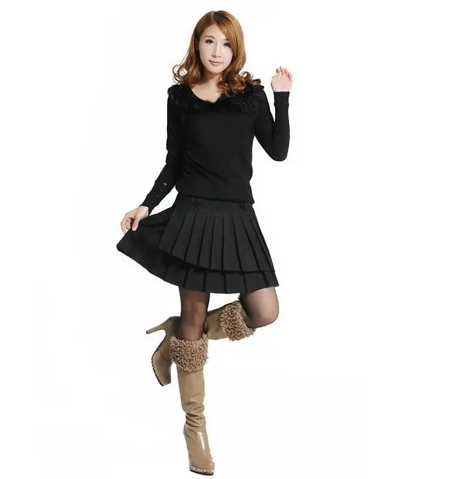 Женская шерстяная двухслойная плиссированная юбка короткая облегающая