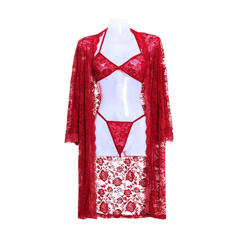Inplusni female sleep tops fashion nightgown high-grade lace robe blasting lingerie big yards perspective sexy woman pyjama - Цвет: bordeaux