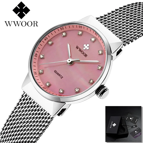 pink with box Женские часы,, Топ бренд, Роскошные, маленький бриллиант, женские наручные часы, браслет, часы для женщин, Montre Femme - Цвет: pink with box