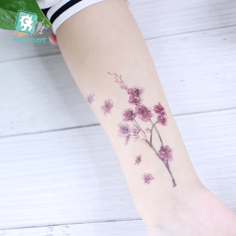 Rocooart Sakura татуировки наклейки Цветы Поддельные татуировки для женщин ручная Татуировка боди-арт Водонепроницаемая татуировка на руку вишневый цвет Tatto