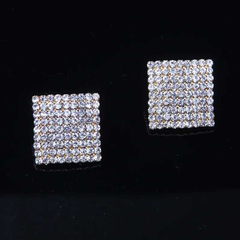 Женские квадратные сережки гвоздики StoneFans Простые Вечерние серьги с кристаллами