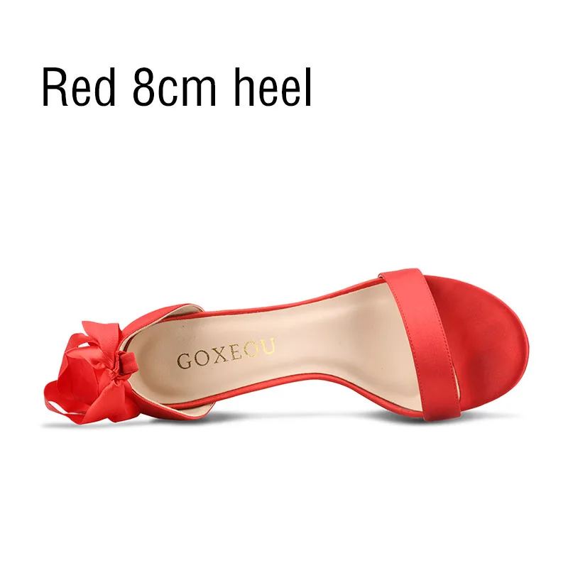 Red 8 cm heel GOXEOU г. Женские босоножки на тонком каблуке, на высоком каблуке, пикантные, с острым носком, без шнуровки, шелковые, для свадьбы, офиса,, размер 40, 42, 43 - Цвет: Red 8 cm heel