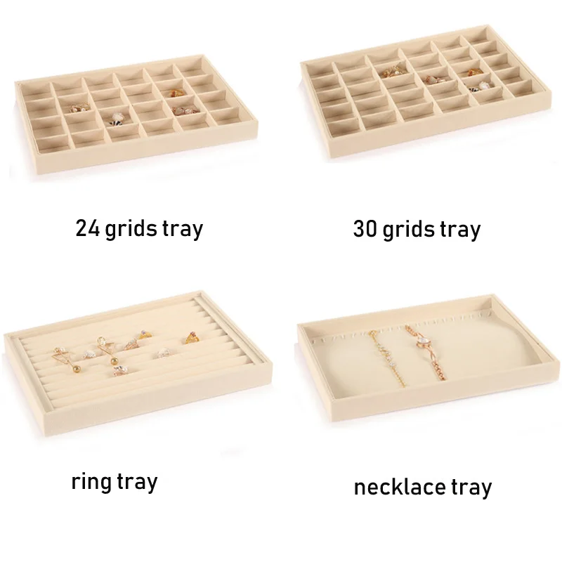 Подносы для хранения ювелирных изделий из бежевого бархата ожерелье подвеска