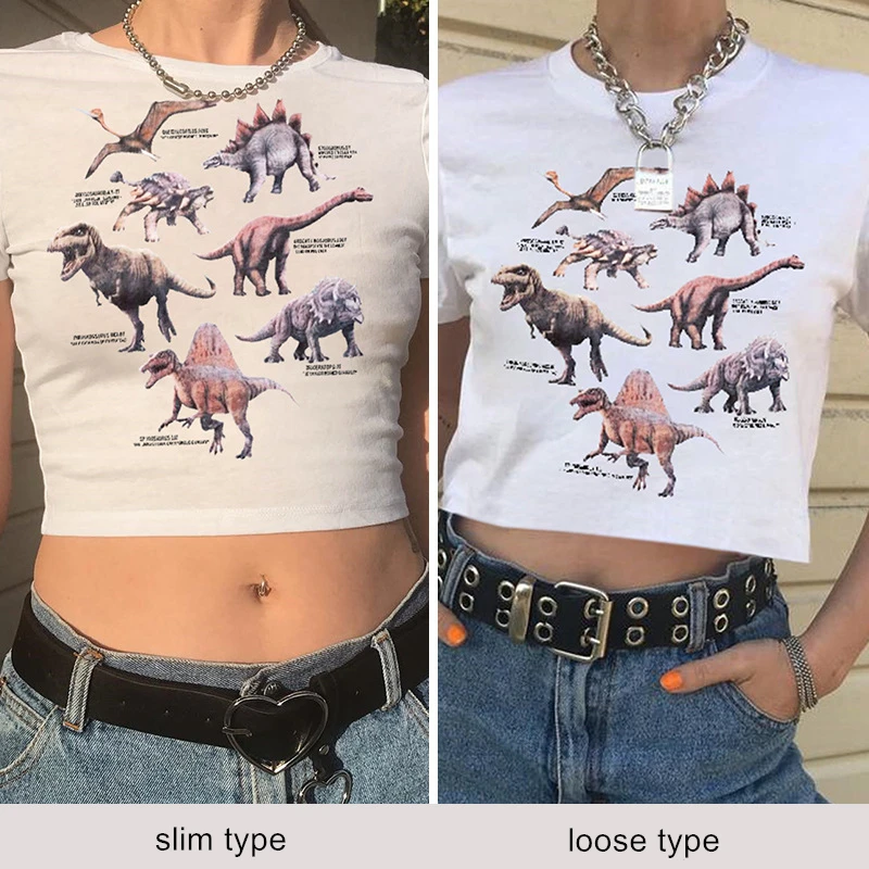 Сексуальный укороченный топ с принтом динозавра женские футболки коротким