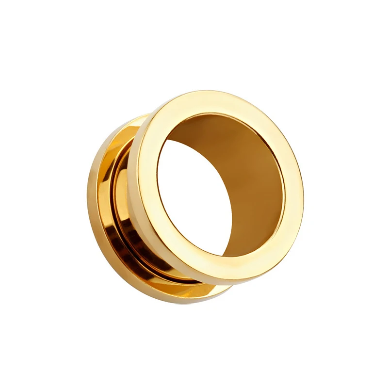Gold-color 1 пара Новое поступление стальные Колечки пробки туннель с двумя расширяющимися концами туннели для пирсинга Вилки расширители растяжители серьги Аллергия бесплатно - Окраска металла: Gold-color