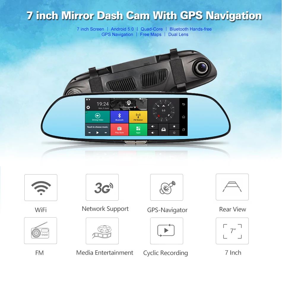Dealcoo 3g регистраторы 7' Android 5 0 двойной объектив ночное видение зеркало заднего