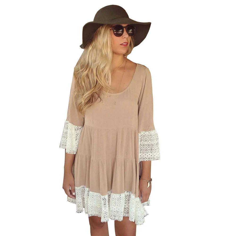 Сложные Кружево платье круглый Средства ухода за кожей шеи длиной выше колена