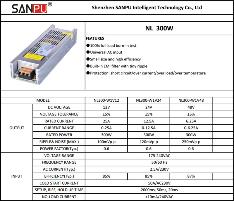 SANPU 24 V светодиодный драйвер 300 W 12A постоянного Напряжение переключение Питание трансформатор 220 V AC Вход тонкий IP20 внутренний алюминиевый свет